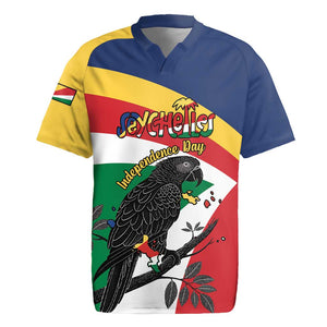 Personalized Happy Seychelles Independence Day Rugby Jersey Black Parrot Coat Of Arms