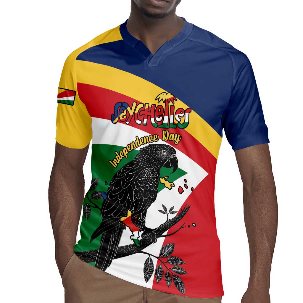 Personalized Happy Seychelles Independence Day Rugby Jersey Black Parrot Coat Of Arms