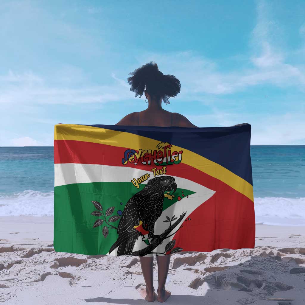 Personalized Happy Seychelles Independence Day Sarong Black Parrot Coat Of Arms