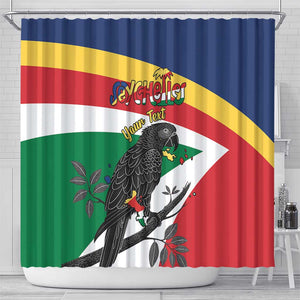 Personalized Happy Seychelles Independence Day Shower Curtain Black Parrot Coat Of Arms