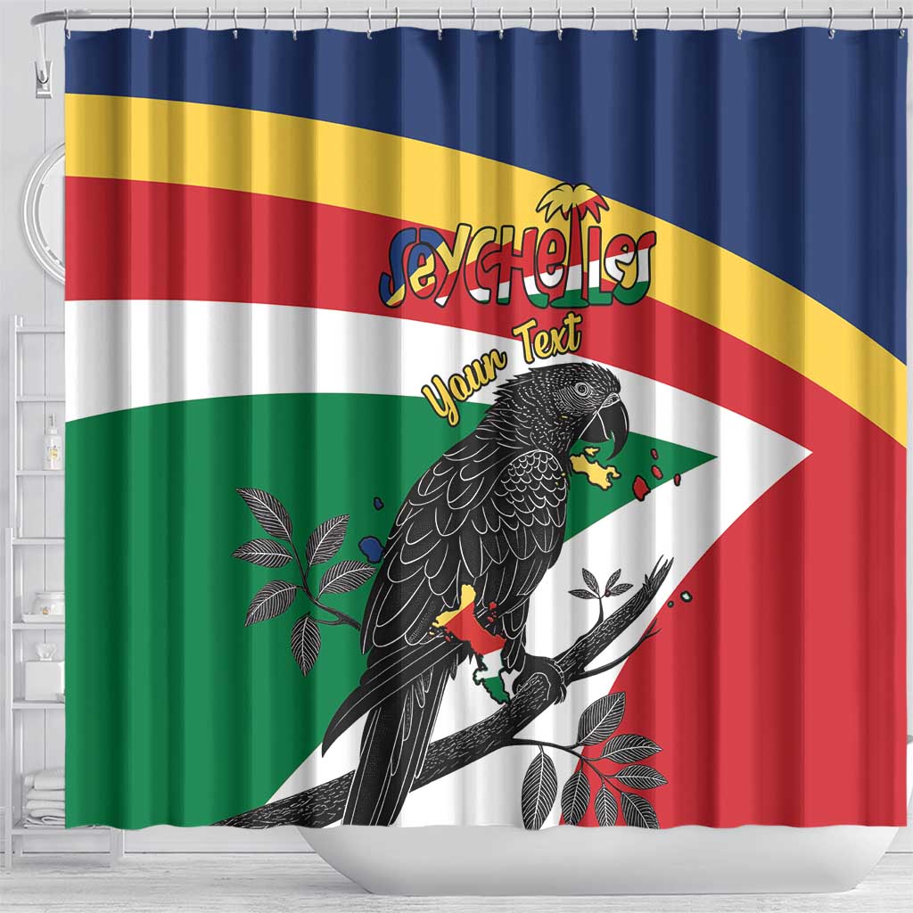 Personalized Happy Seychelles Independence Day Shower Curtain Black Parrot Coat Of Arms