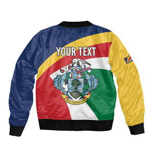 Personalized Happy Seychelles Independence Day Sleeve Zip Bomber Jacket Black Parrot Coat Of Arms