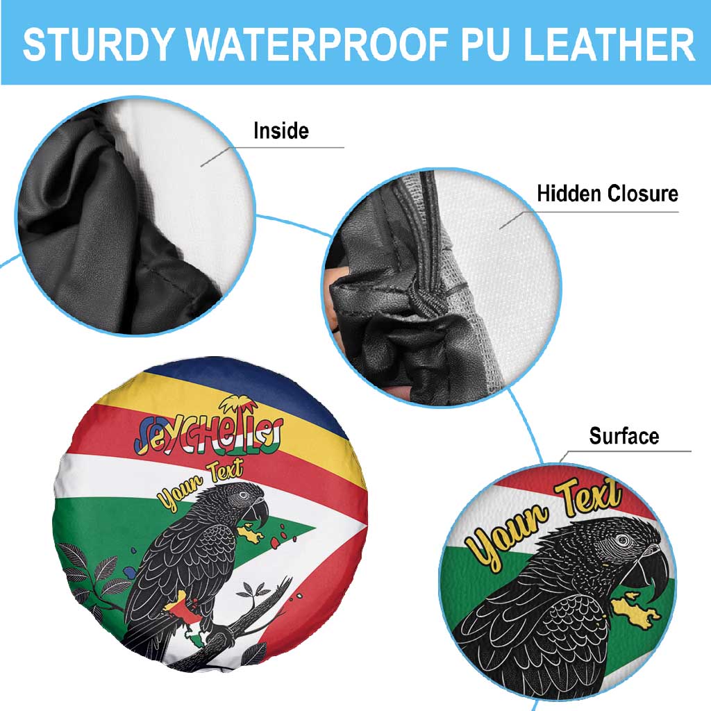 Personalized Happy Seychelles Independence Day Spare Tire Cover Black Parrot Coat Of Arms