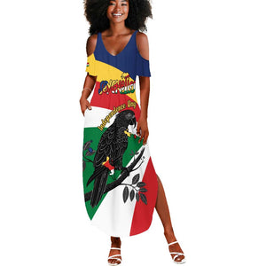 Personalized Happy Seychelles Independence Day Summer Maxi Dress Black Parrot Coat Of Arms