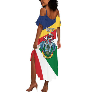 Personalized Happy Seychelles Independence Day Summer Maxi Dress Black Parrot Coat Of Arms
