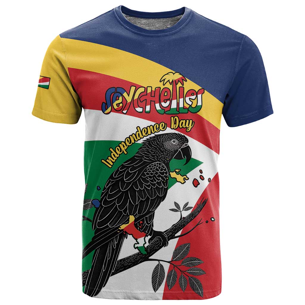 Personalized Happy Seychelles Independence Day T shirt Black Parrot Coat Of Arms