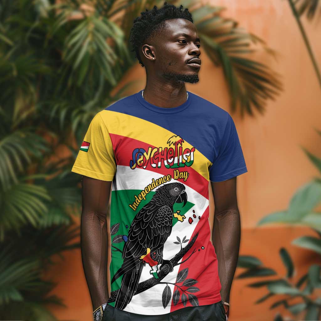 Personalized Happy Seychelles Independence Day T shirt Black Parrot Coat Of Arms