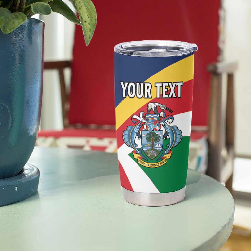Personalized Happy Seychelles Independence Day Tumbler Cup Black Parrot Coat Of Arms