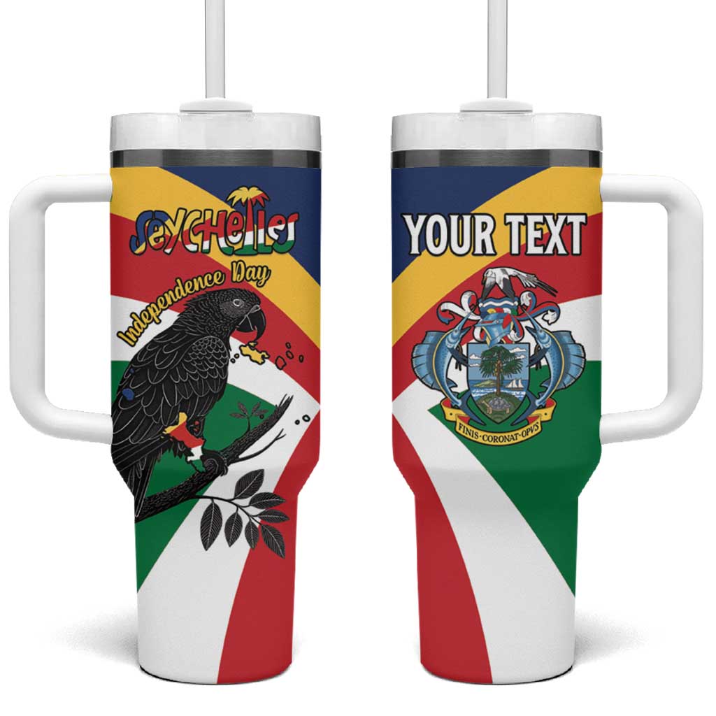 Personalized Happy Seychelles Independence Day Tumbler With Handle Black Parrot Coat Of Arms