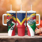 Personalized Happy Seychelles Independence Day Tumbler With Handle Black Parrot Coat Of Arms