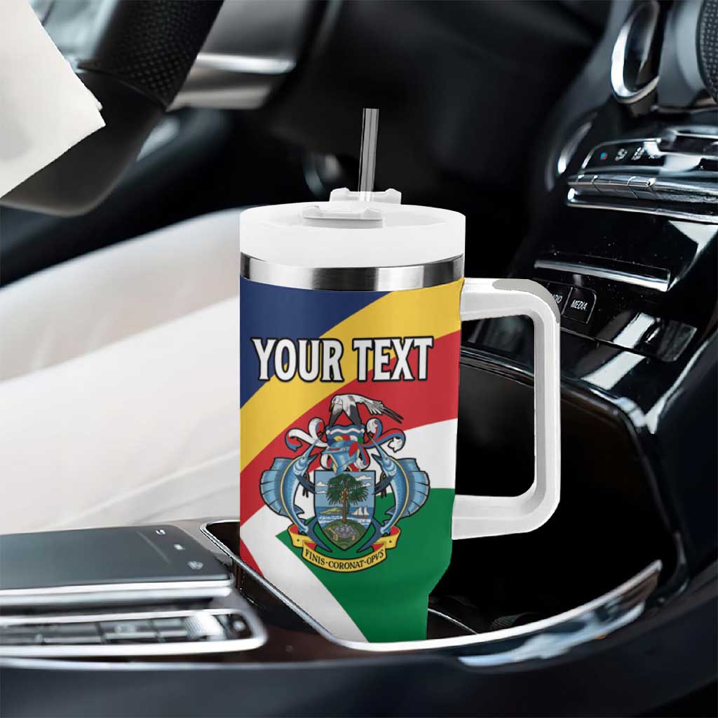 Personalized Happy Seychelles Independence Day Tumbler With Handle Black Parrot Coat Of Arms