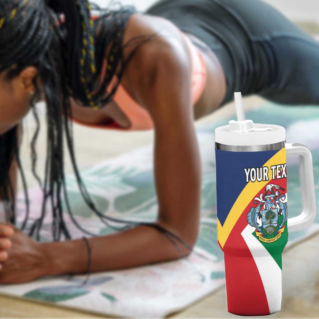 Personalized Happy Seychelles Independence Day Tumbler With Handle Black Parrot Coat Of Arms