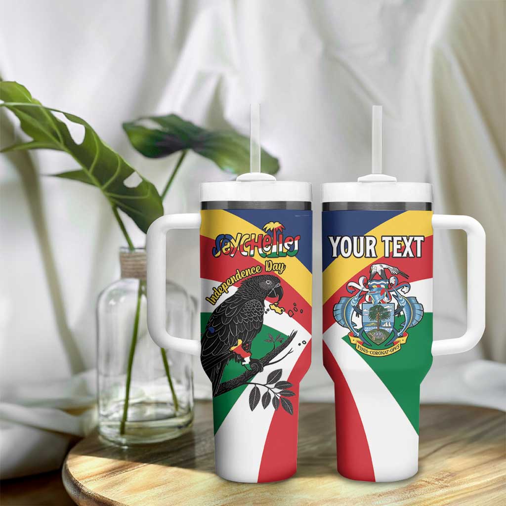 Personalized Happy Seychelles Independence Day Tumbler With Handle Black Parrot Coat Of Arms