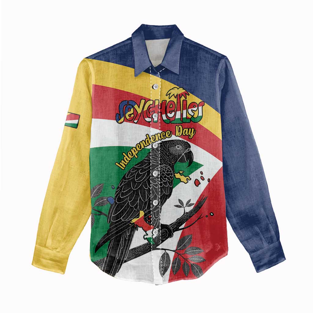 Personalized Happy Seychelles Independence Day Women Casual Shirt Black Parrot Coat Of Arms