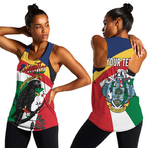 Personalized Happy Seychelles Independence Day Women Racerback Tank Black Parrot Coat Of Arms