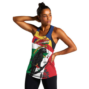 Personalized Happy Seychelles Independence Day Women Racerback Tank Black Parrot Coat Of Arms