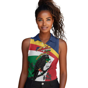 Personalized Happy Seychelles Independence Day Women Sleeveless Polo Shirt Black Parrot Coat Of Arms