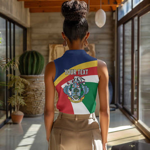 Personalized Happy Seychelles Independence Day Women Sleeveless Polo Shirt Black Parrot Coat Of Arms
