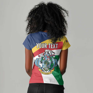 Personalized Happy Seychelles Independence Day Women V-Neck T-Shirt Black Parrot Coat Of Arms