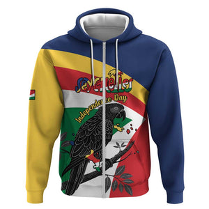 Personalized Happy Seychelles Independence Day Zip Hoodie Black Parrot Coat Of Arms