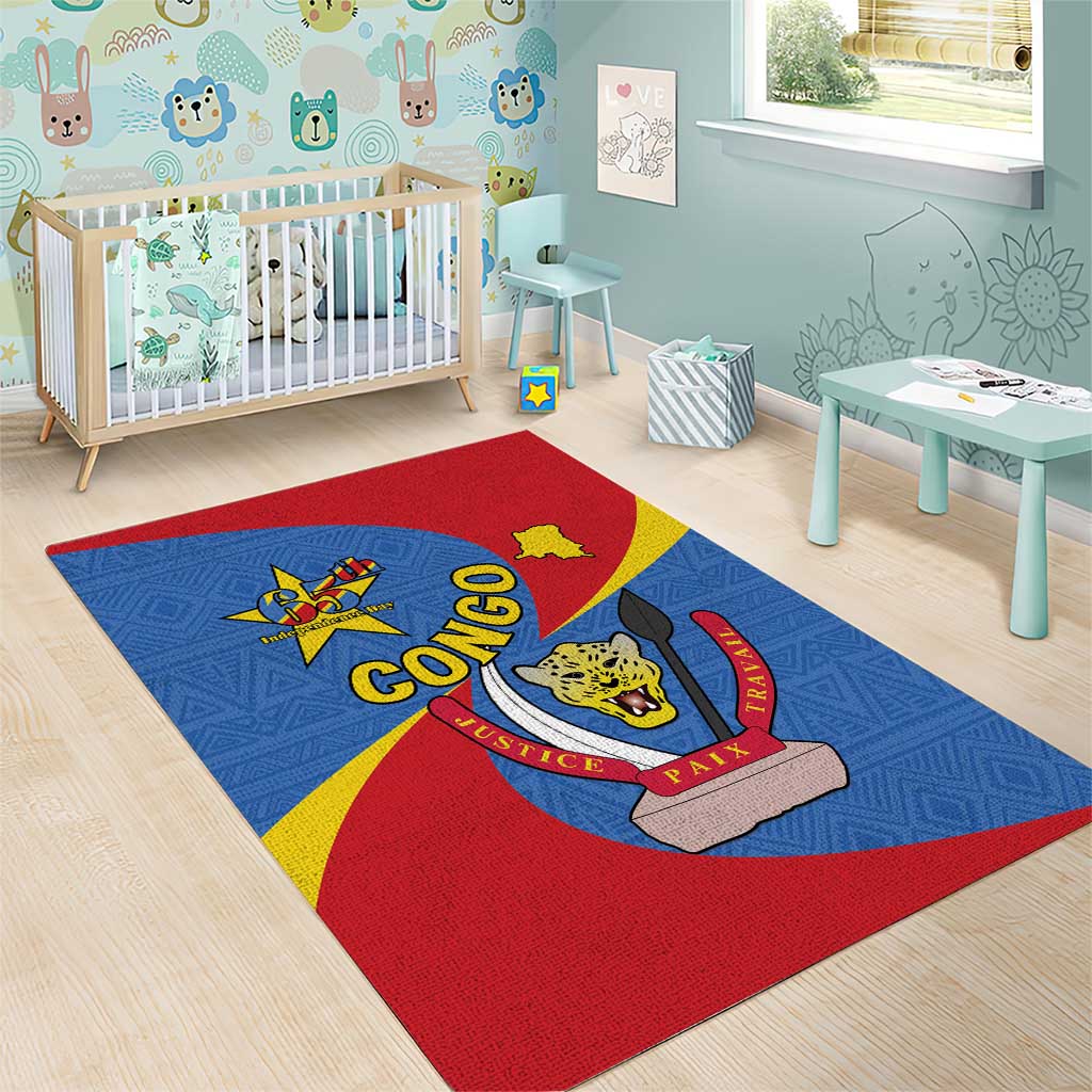 Congo-Kinshasa Independence Day Area Rug Coat Of Arms - African Pattern