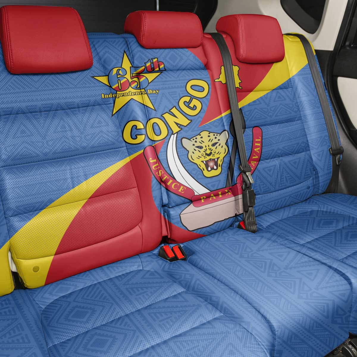 Congo-Kinshasa Independence Day Back Car Seat Cover Coat Of Arms - African Pattern
