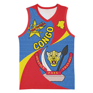 Congo-Kinshasa Independence Day Basketball Jersey Coat Of Arms - African Pattern - African Pride
