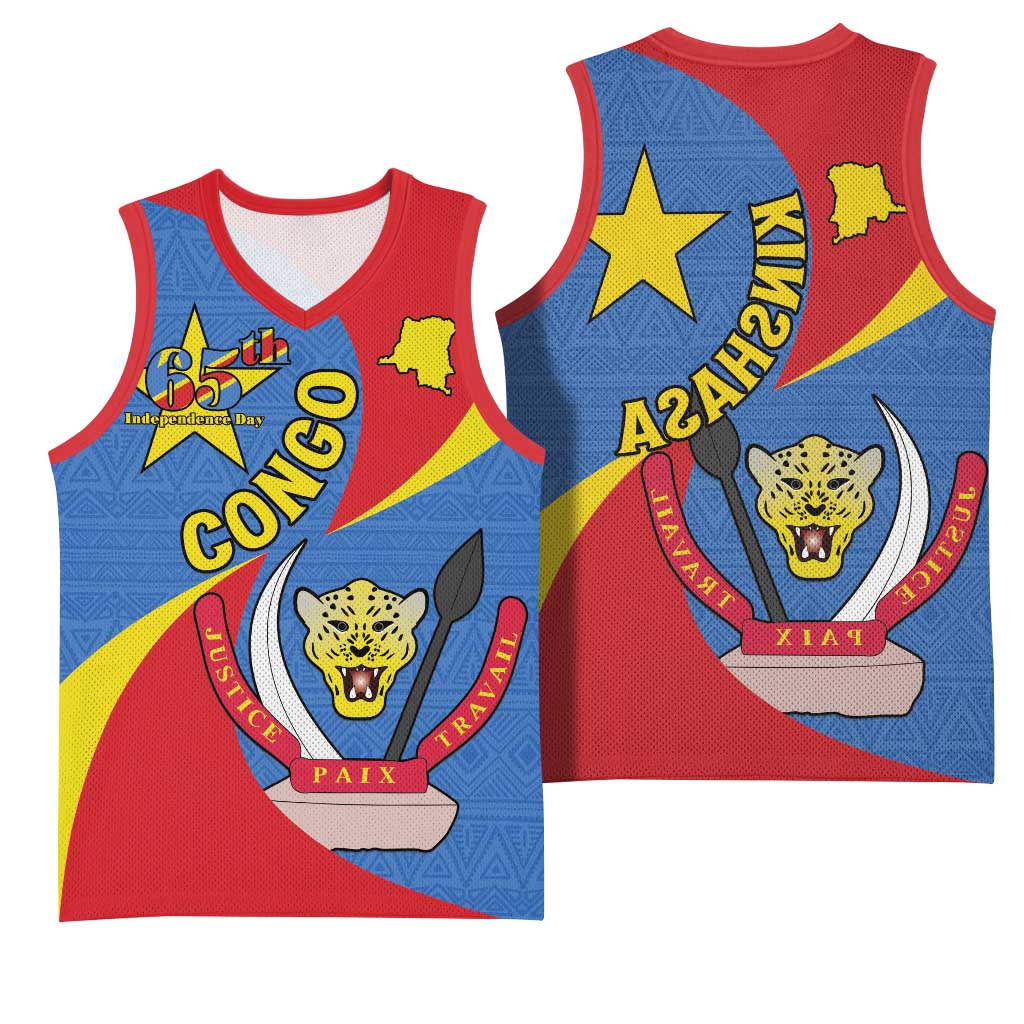 Congo-Kinshasa Independence Day Basketball Jersey Coat Of Arms - African Pattern - African Pride