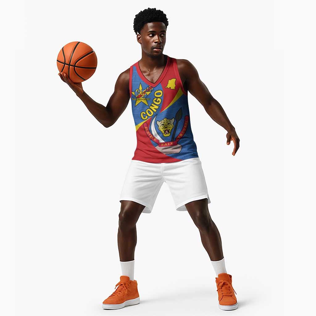 Congo-Kinshasa Independence Day Basketball Jersey Coat Of Arms - African Pattern - African Pride