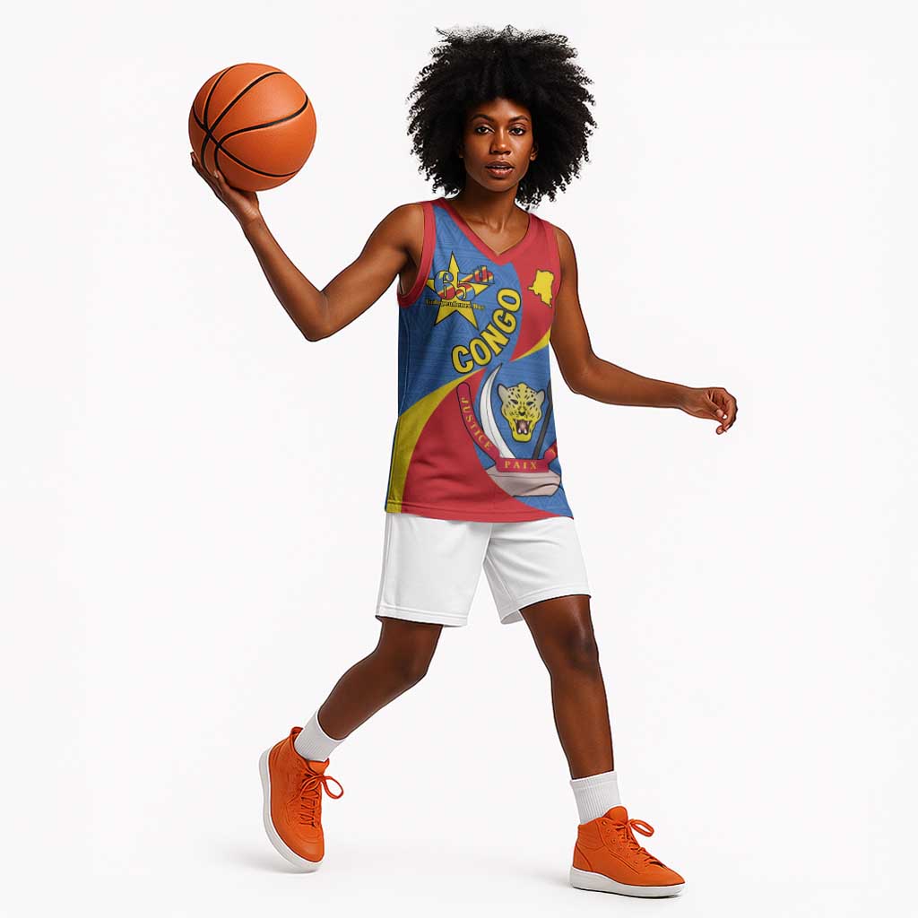 Congo-Kinshasa Independence Day Basketball Jersey Coat Of Arms - African Pattern - African Pride