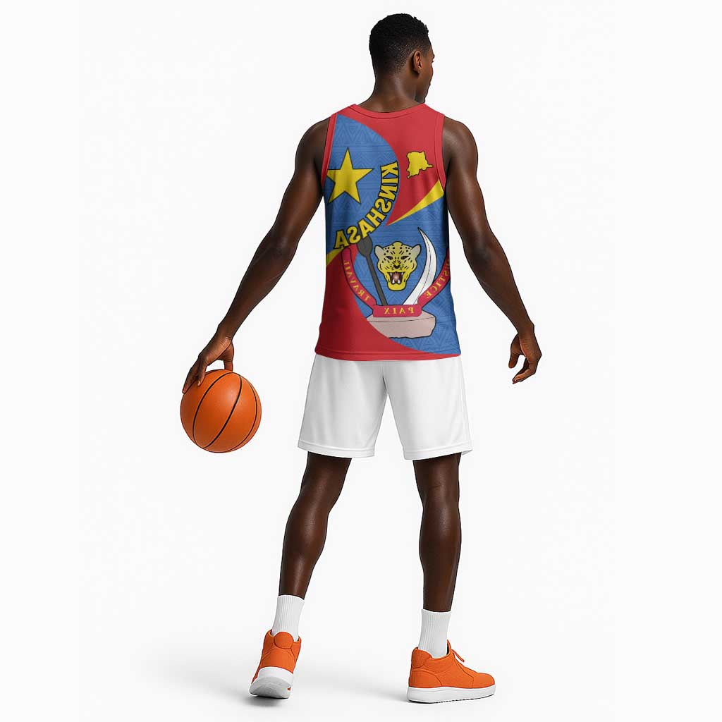 Congo-Kinshasa Independence Day Basketball Jersey Coat Of Arms - African Pattern - African Pride