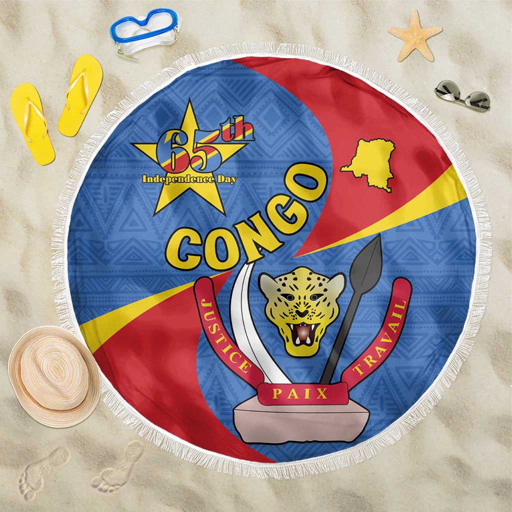 Congo-Kinshasa Independence Day Beach Blanket Coat Of Arms - African Pattern