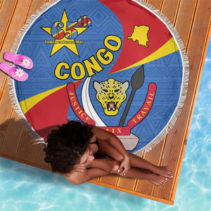 Congo-Kinshasa Independence Day Beach Blanket Coat Of Arms - African Pattern