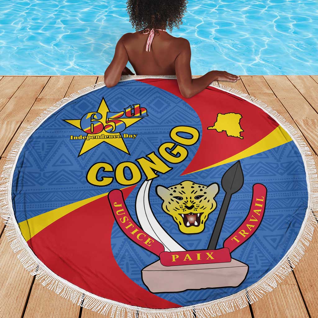 Congo-Kinshasa Independence Day Beach Blanket Coat Of Arms - African Pattern