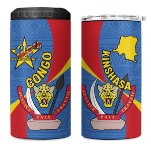 Congo-Kinshasa Independence Day 4 in 1 Can Cooler Tumbler Coat Of Arms - African Pattern