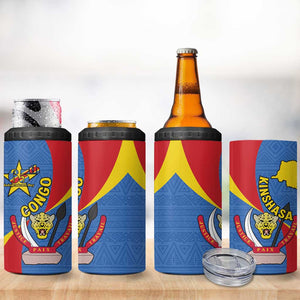 Congo-Kinshasa Independence Day 4 in 1 Can Cooler Tumbler Coat Of Arms - African Pattern