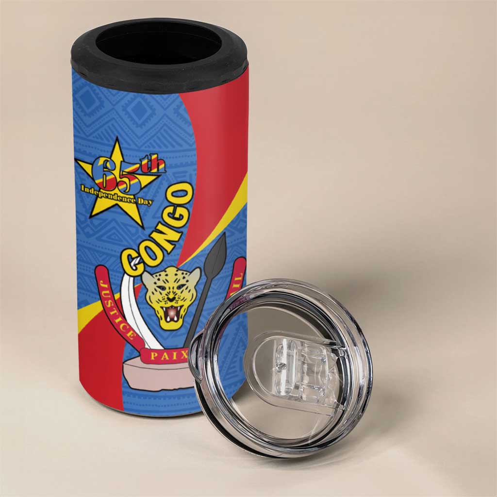 Congo-Kinshasa Independence Day 4 in 1 Can Cooler Tumbler Coat Of Arms - African Pattern