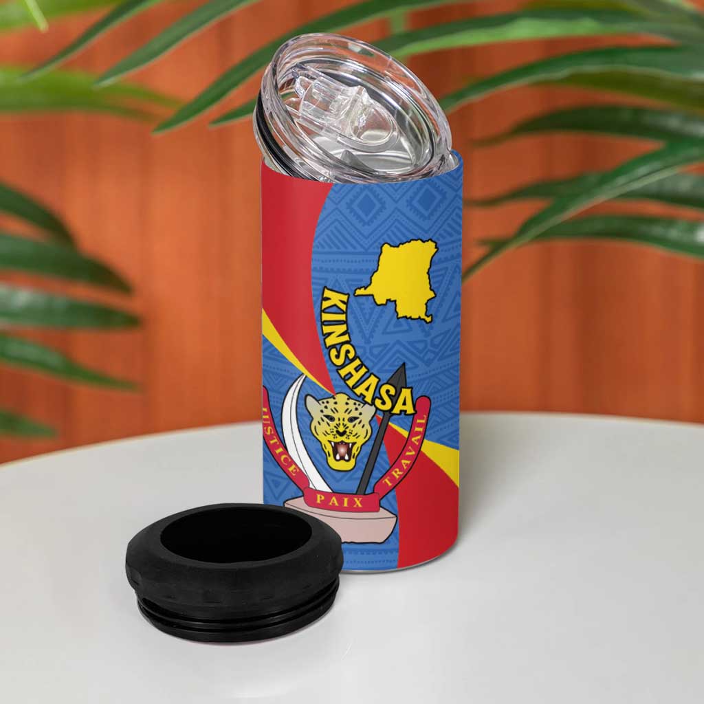 Congo-Kinshasa Independence Day 4 in 1 Can Cooler Tumbler Coat Of Arms - African Pattern