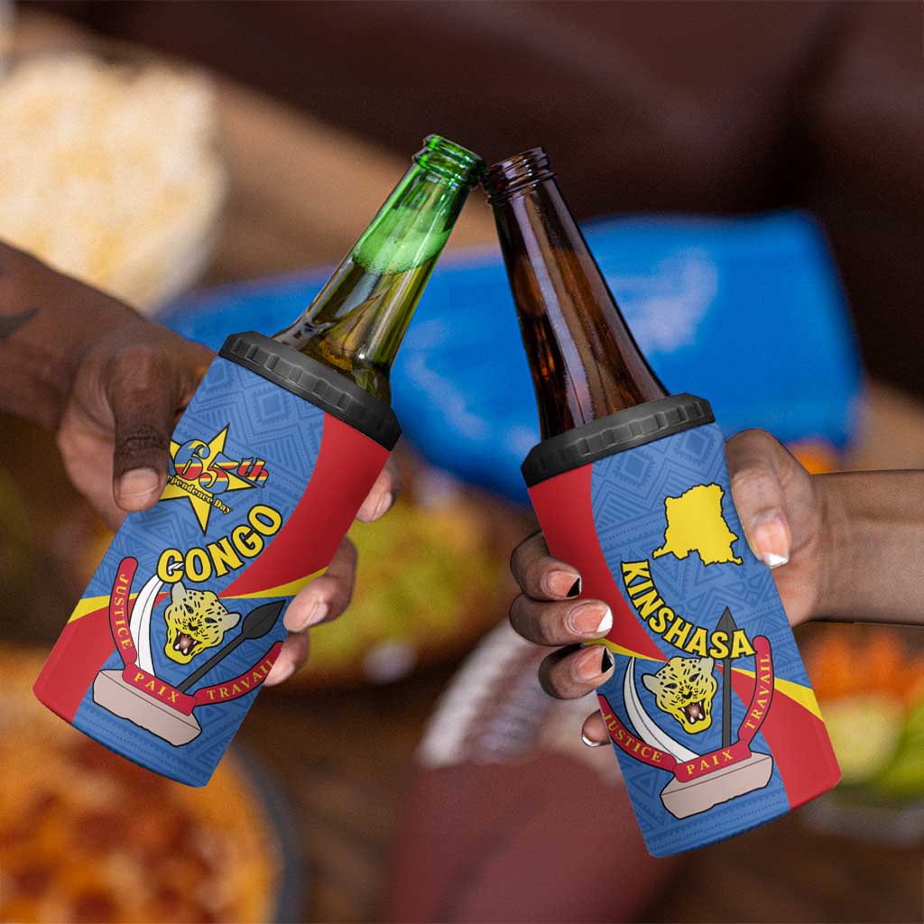 Congo-Kinshasa Independence Day 4 in 1 Can Cooler Tumbler Coat Of Arms - African Pattern