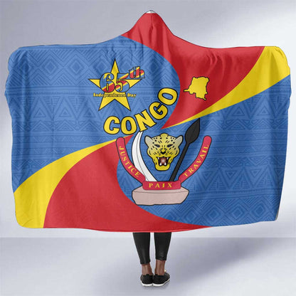 Congo-Kinshasa Independence Day Hooded Blanket Coat Of Arms - African Pattern