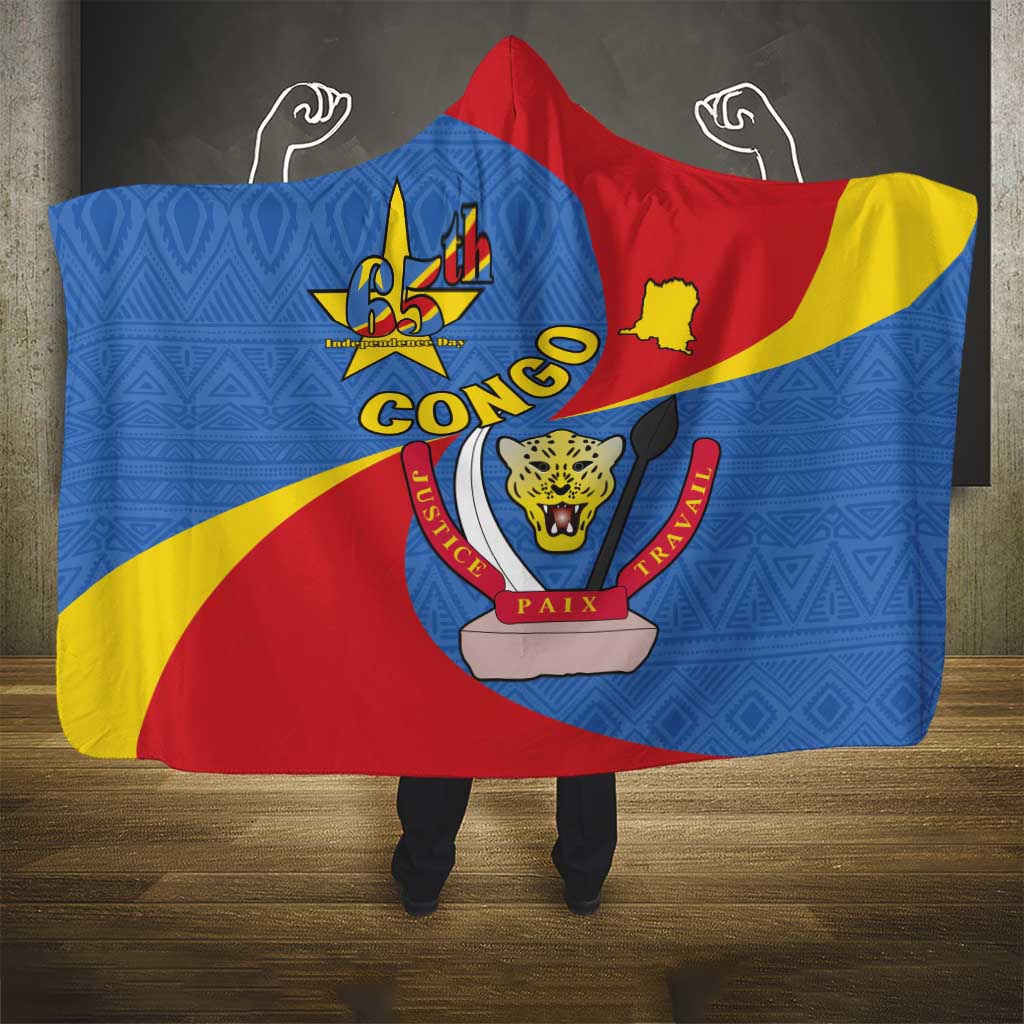 Congo-Kinshasa Independence Day Hooded Blanket Coat Of Arms - African Pattern