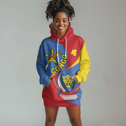 Congo-Kinshasa Independence Day Hoodie Dress Coat Of Arms - African Pattern