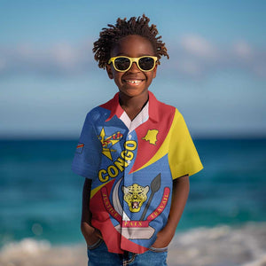 Congo-Kinshasa Independence Day Kid Hawaiian Shirt Coat Of Arms - African Pattern