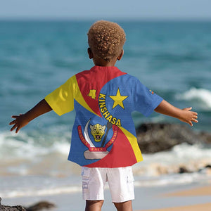 Congo-Kinshasa Independence Day Kid Hawaiian Shirt Coat Of Arms - African Pattern