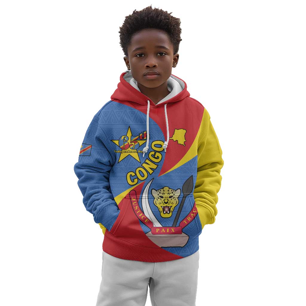 Congo-Kinshasa Independence Day Kid Hoodie Coat Of Arms - African Pattern