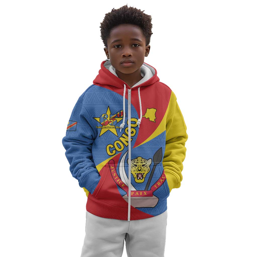 Congo-Kinshasa Independence Day Kid Hoodie Coat Of Arms - African Pattern