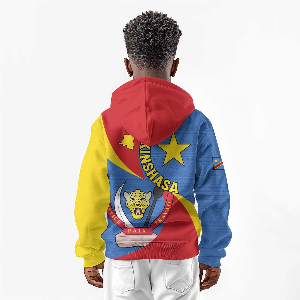 Congo-Kinshasa Independence Day Kid Hoodie Coat Of Arms - African Pattern