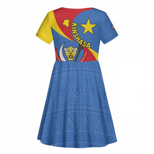 Congo-Kinshasa Independence Day Kid Short Sleeve Dress Coat Of Arms - African Pattern