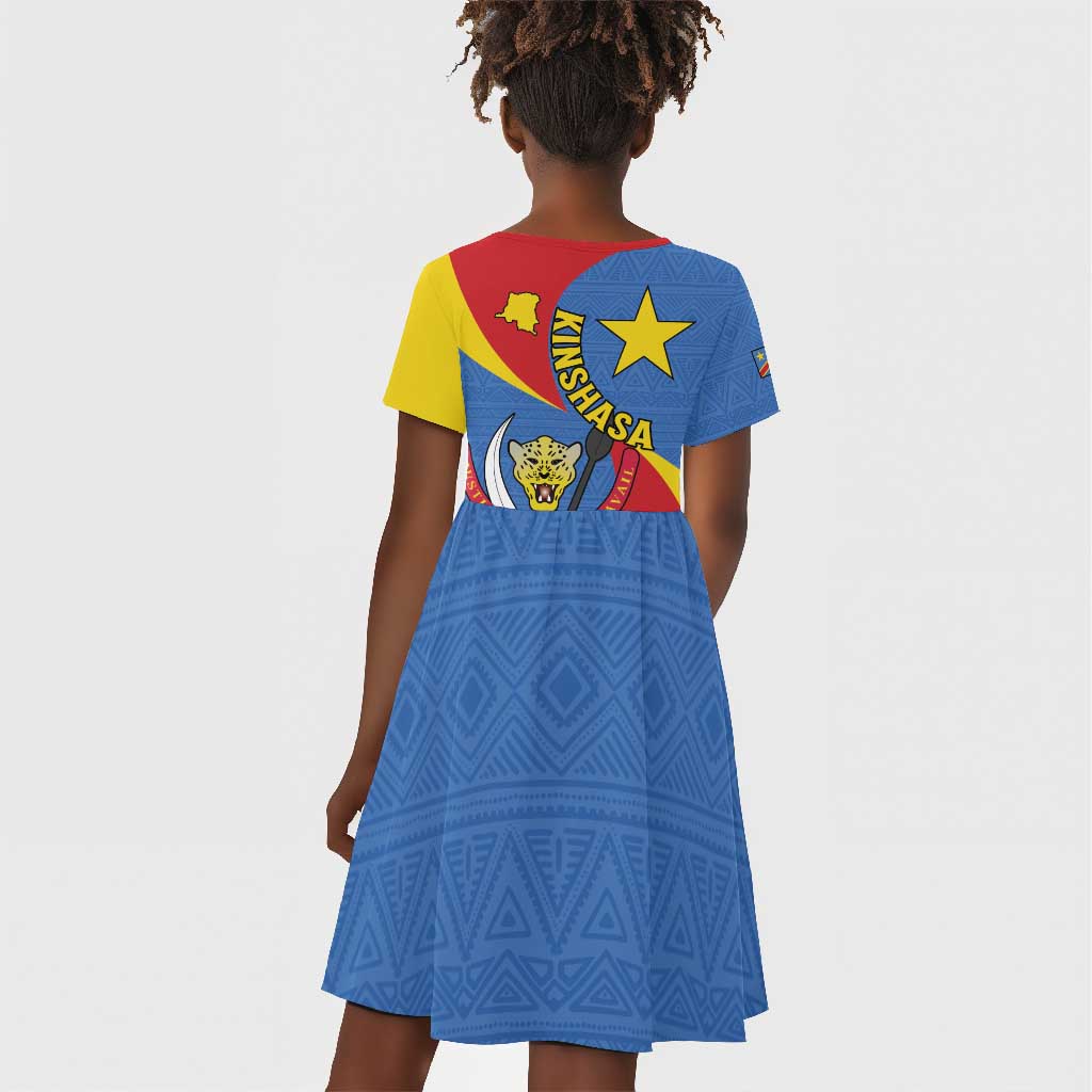 Congo-Kinshasa Independence Day Kid Short Sleeve Dress Coat Of Arms - African Pattern