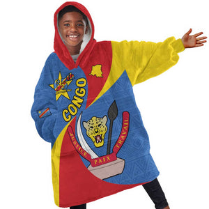 Congo-Kinshasa Independence Day Kid Wearable Blanket Hoodie Coat Of Arms - African Pattern